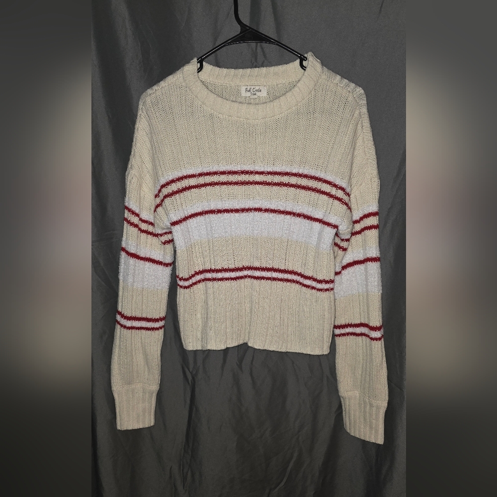 Chic Striped Beige and Red Women's Sweater